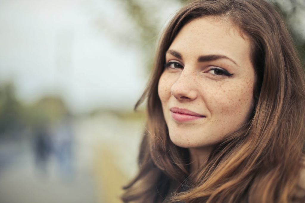 a woman smiling